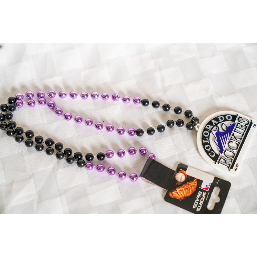 Colorado Rockies Memorabilia on Purple/Black Bead Necklace